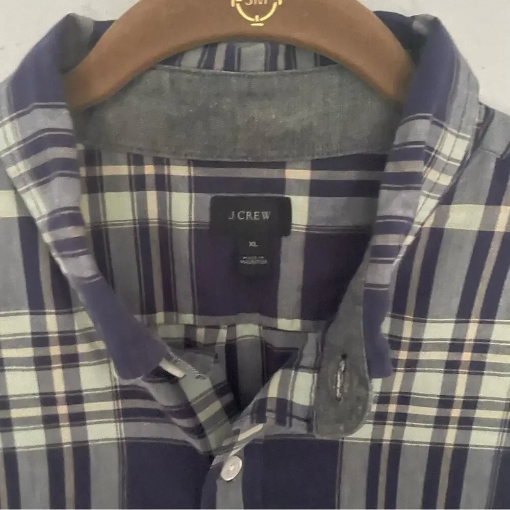 J.Crew Navy Plaid Button Down Shirt Size XL